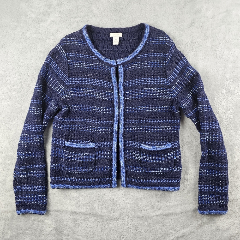 Chicos Blue Tweed Open Knit Sweater Top Women's Size 1 / US 8